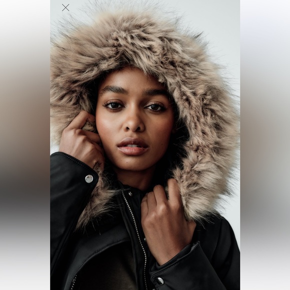 ZARA WATER AND WIND PROTECTION PARKA XS BLACK FUR WINTER COAT JACKET 1255/777 - Picture 4 of 17
